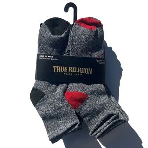 True Religion 10 pair socks sizes 9-11 blue red black and grey quarter socks